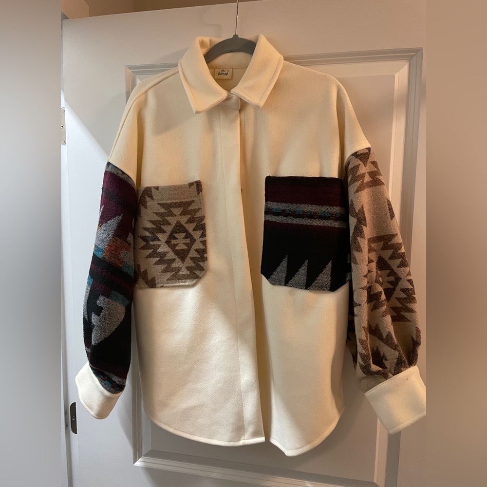 Western bars and scars button down shacket